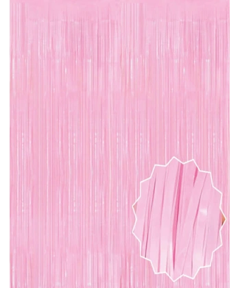 Soft Pembe Püsküllü Kapı Perdesi - Parti, Baby Shower, Cinsiyet Partisi 1x2 m