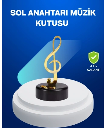 Sol Anahtarı Figürlü Dönen Müzik Kutusu Altın Renk Dekoratif