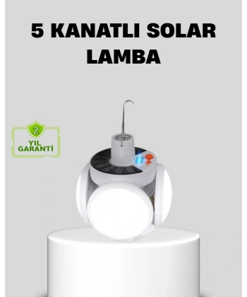 Solar Güneş Enerjili ve USB Şarjlı 5 Kanatlı LED Kamp Lambası