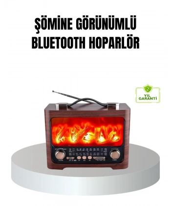 Solar Şarjlı Şömine Alev Efektli Bluetooth Hoparlör 7W Taşınabilir Ses Sistemi