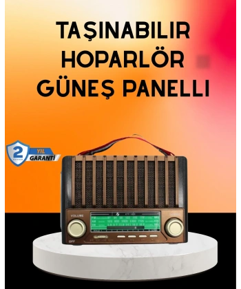 Solar Şarjlı Taşınabilir Radyo Bluetooth Hoparlör USB SD Destekli