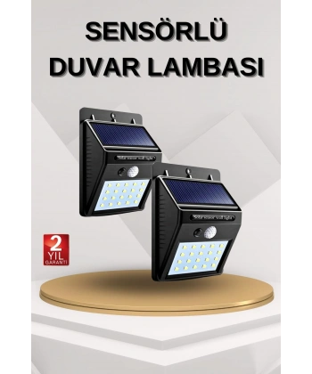 Solar Sensörlü Duvar Lambası Bahçe Lamba 20 Led Işık