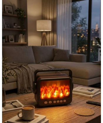 Şömine Efektli Bluetooth Hoparlör FM Radyo USB TF Kart Destekli Kablosuz Müzik Çalar