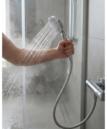 Spiral Hortumlu 4 Kademeli Krem El Duşu Başlığı Banyo Duş Seti