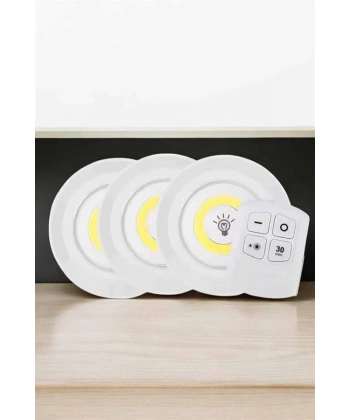 Spot Lamba Led Işık 3lü Uzaktan Kumandalı Pilli Yapışkanlı Kablosuz