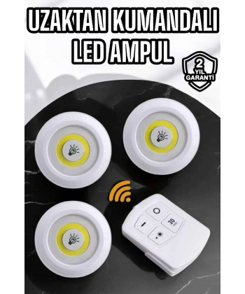 Spot Lamba Led Işık 3lü Uzaktan Kumandalı Pilli Yapışkanlı Kablosuz