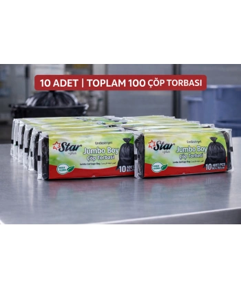 Star Plus Endüstriyel Jumbo Boy Çöp Torbası 80x110 cm 10lu Dayanıklı Sanayi Tipi Çöp Poşeti 10 Adet
