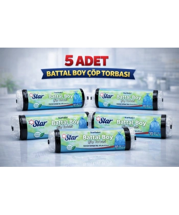 Star Plus Standart Battal Boy Çöp Torbası 75x90 cm 10lu Dayanıklı Büyük Boy Çöp Poşeti 5 Adet