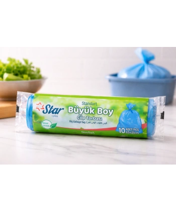 Star Plus Standart Büyük Boy Çöp Torbası 65x80 cm 10 Adet Dayanıklı Sızdırmaz Çöp Poşeti