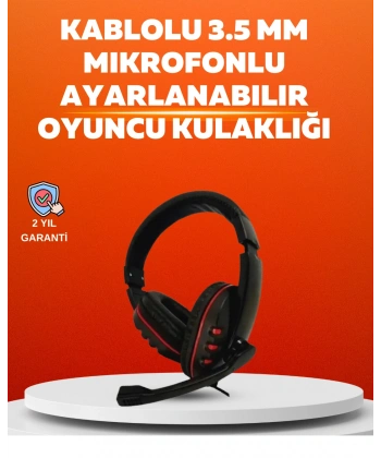 Stereo Kırmızı  Kulaklığı Yumuşak Pedli Mikrofonlu