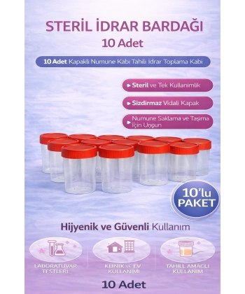 Steril İdrar Kabı Kapasiteli Numune Toplama Kabı 10 Adet