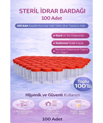 Steril İdrar Kabı Kapasiteli Numune Toplama Kabı 100 Adet