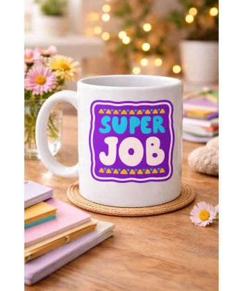 Super Job HARİKA İŞ ÇIKARDIN Yazılı Porselen Kupa MODEL 148 – Motivasyon Kupası – Başarı Tebrik Hediyesi – Ofis & Ev İçin Moral Veren Kahve Kupası