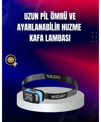Süper Parlak LED Kafa Feneri 3 Renk 53 Mod Type C Şarjlı