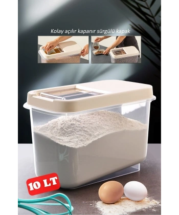 Sürgülü Kapaklı 10 LT Erzak Bakliyat Un Şeker Saklama Kabı