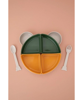 Tabldot Mama Tabağı Çıkarılabilir Kaseli -Tepsili 4 Bölmeli Çatal Kaşıklı Ayıcık Beslenme Kabı