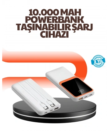 Taşınabilir 10000 mAh Powerbank – Dijital Göstergeli, Type-C ve USB Çıkışlı