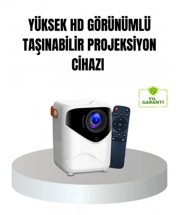 Taşınabilir 1080P HD Akıllı Projektör – 64GB Dahili Hafıza, 2GB RAM, Uzaktan Kumandalı