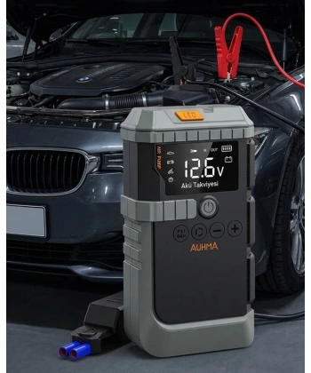 Taşınabilir Araç Çalıştırma Jump Starter Hava Pompası Dijital Basınç Göstergeli Güç Bankası