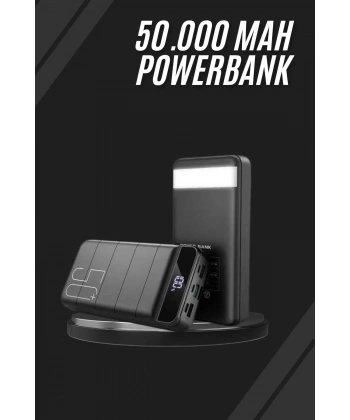 Taşınabilir Powerbank 50.000 mAh 4 Girişli Hızlı Şarj Led Göstergeli Fenerli Şarj