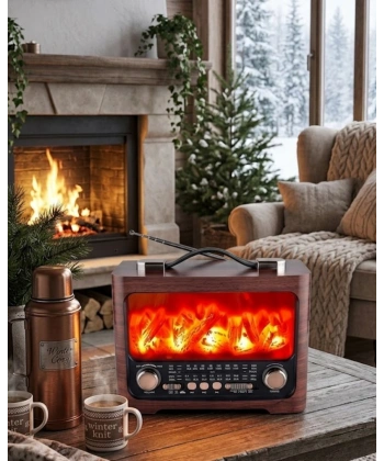 Taşınabilir Şömine Efektli Bluetooth Hoparlör FM Radyo LED Işıklı Müzik Çalar