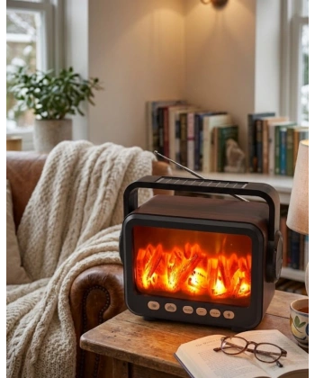 Taşınabilir Şömine Efektli Bluetooth Hoparlör LED Işıklı Radyo