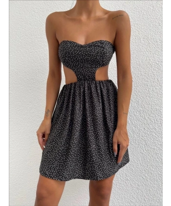 Taşlı straplez elbise