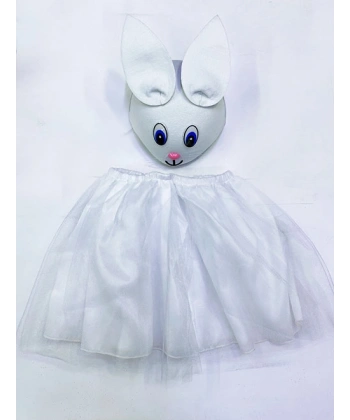 Tavşan Kostümü Beyaz - 23 Nisan Tavşan Şapka ve Tütü Etek Seti 2 Parça