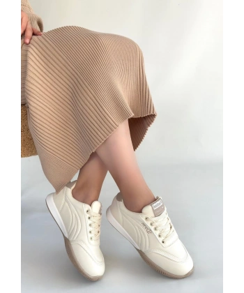 Tawen Bej Cilt Bağcıklı Spor Ayakkabı