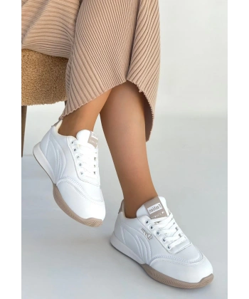 Tawen Beyaz Cilt Bağcıklı Spor Ayakkabı