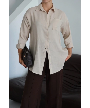 Tek cepli müslin gömlek bej pt