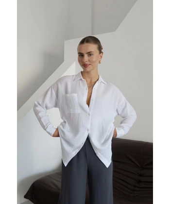 Tek cepli müslin gömlek beyaz pt