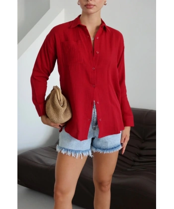 Tek cepli müslin gömlek bordo pt