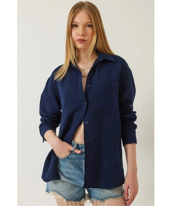 Tek cepli müslin gömlek lacivert pt