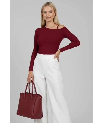 Tek Omuz İpli Bluz Bordo t4328