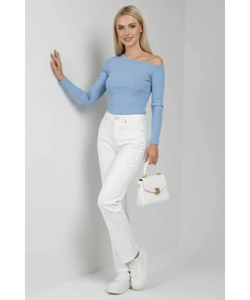 Tek Omuz İpli Bluz mavi t4328