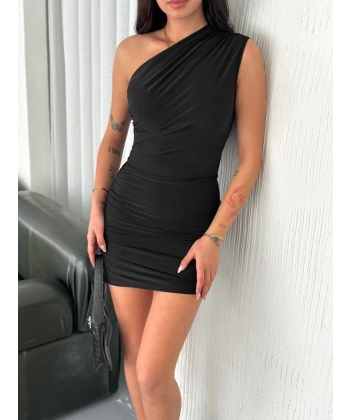Tek omuz mini elbise 3916