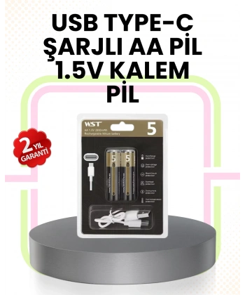 Tekrar Şarj Edilebilir AA USB Type-C Pil | 1000+ Döngü | 1.5V Sabit Voltaj