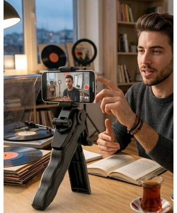 Telefon Tripodu Masaüstü Stand 360 Derece Dönebilen Telefon Tutucu