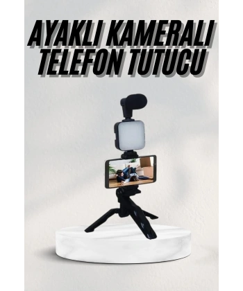 Telefon Tutucu Led Işıklı Kumandalı Mikrofon Telefon Vlog Video Kayıt