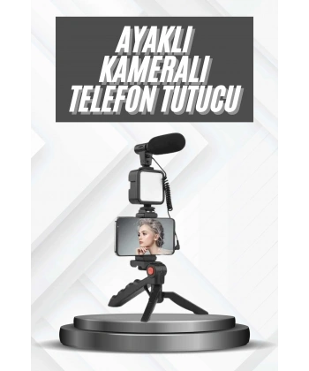 Telefon Tutucu Mikrofonlu Işıklı Youtuber Video Kayıt
