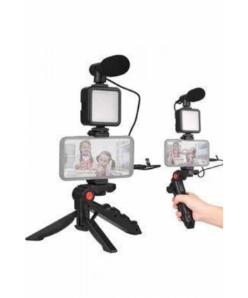 Telefon Tutucu Mini Mikrofonlu Tripod Vlog Çekim Video