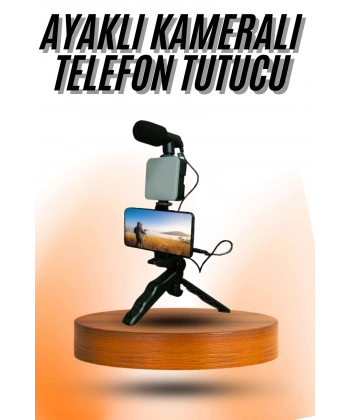 Telefon Tutucu Mini Mikrofonlu Tripod Vlog Çekim Video