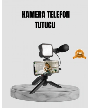 Telefon Video Çekim Kiti LED Aydınlatma Mikrofon Tripodlu Tam Set