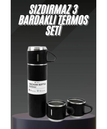 Termos Seti Paslanmaz Çelik 3 Bardaklı Vakumlu Termos Set 500 Ml 12 Saate Kadar Isı Koruma