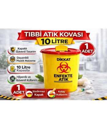Tıbbi Atık Kovası 10 Litre 1 Adet Kapaklı Tıbbi Atık Kutusu Enfekte Atık Kovası