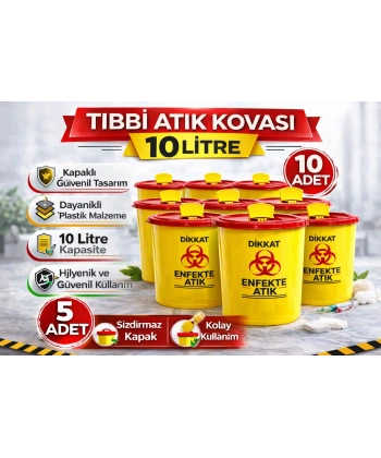 Tıbbi Atık Kovası 10 Litre 10 Adet Kapaklı Tıbbi Atık Kutusu Enfekte Atık Kovası Seti
