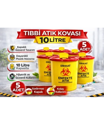 Tıbbi Atık Kovası 10 Litre 5 Adet Kapaklı Tıbbi Atık Kutusu Enfekte Atık Kovası Seti