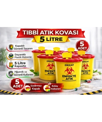 Tıbbi Atık Kovası 5 Litre 5 Adet Kapaklı Tıbbi Atık Kutusu Enfekte Atık Kovası