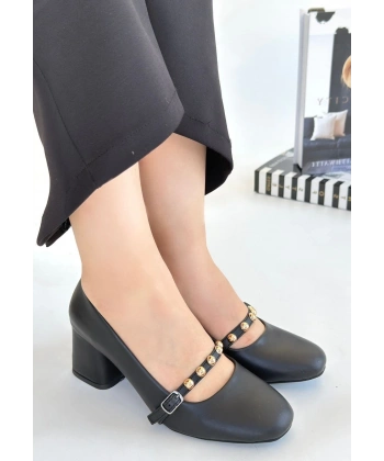 Tino Siyah Cilt Topuklu Ayakkabı